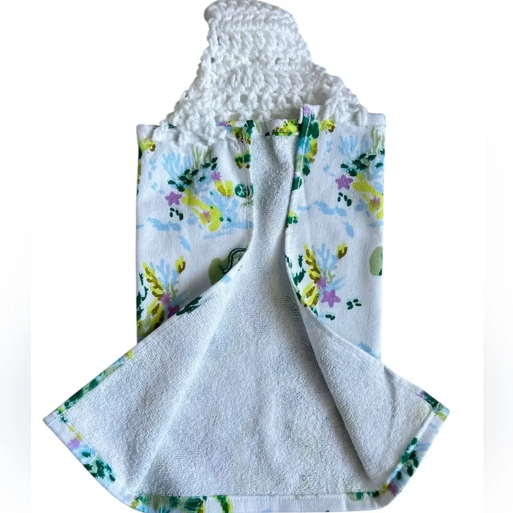 Hand Crafted Colorful Rainbow Turtle Print Hanging Hand Towel Crochet Top